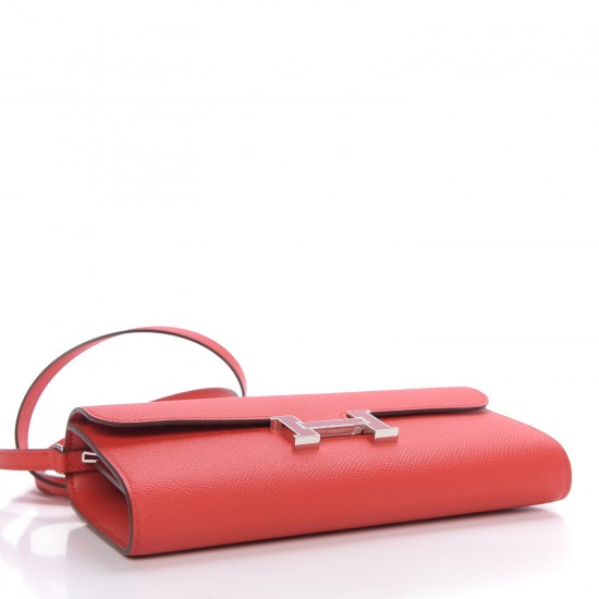 HERMES Epsom Enamel Constance Wallet To Go Rouge De Coeur Rubis