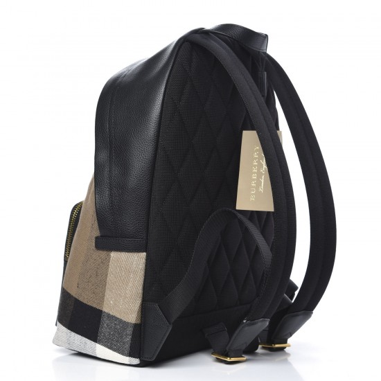 BURBERRY Mega Check Calfskin Abbeydale Simple Backpack Black Camel