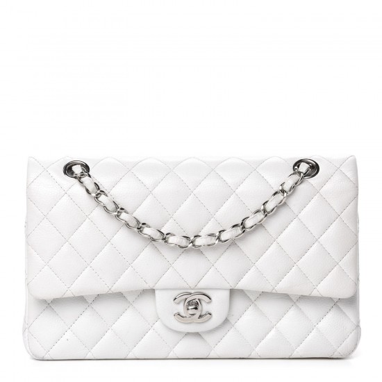 CHANEL Caviar Quilted Medium Double Flap White