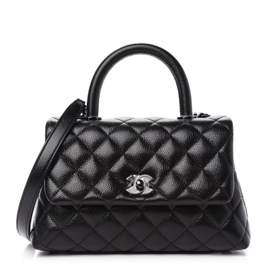 CHANEL Caviar Quilted Mini Coco Handle Flap So Black