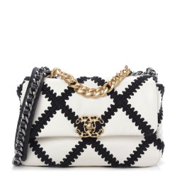 CHANEL Calfskin Crochet Medium 19 Flap White Black