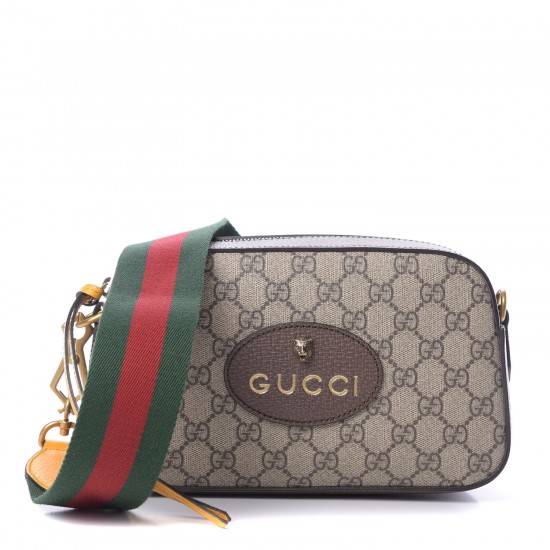 GUCCI GG Supreme Monogram Web Messenger Bag Brown Yellow