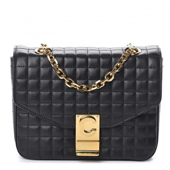 CELINE Calfskin Quilted Medium C Bag Black