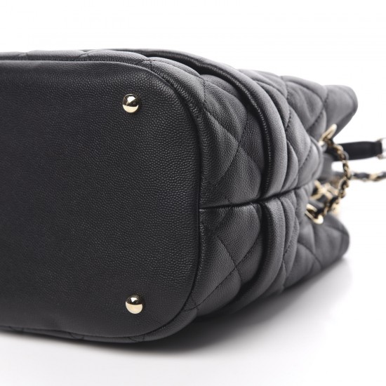 CHANEL Caviar Quilted Rolled Up Bucket Drawstring Bag Black