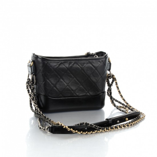 CHANEL Calfskin Quilted Small Gabrielle Hobo Black