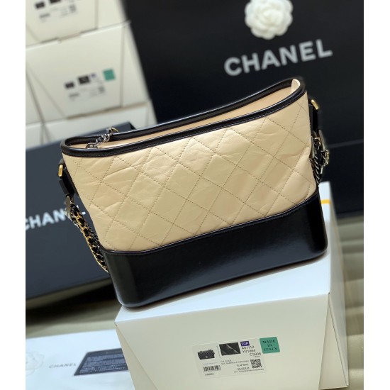 CHANEL Aged Calfskin Quilted Small Gabrielle Hobo Beige Black