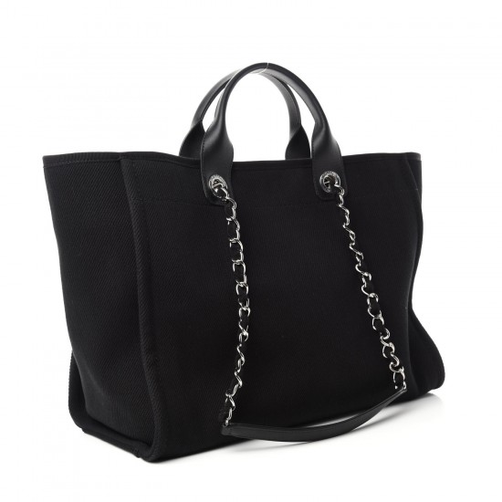 CHANEL Canvas Pearl Medium Deauville Tote Black