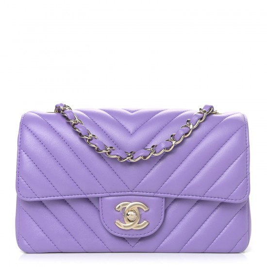 CHANEL Lambskin Chevron Quilted Mini Rectangular Flap Purple