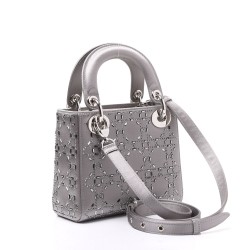 1DIOR Satin Crystal Cannage Mini Lady Dior Gray