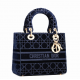 1DIOR velvet series deep blue five grid Lady bag