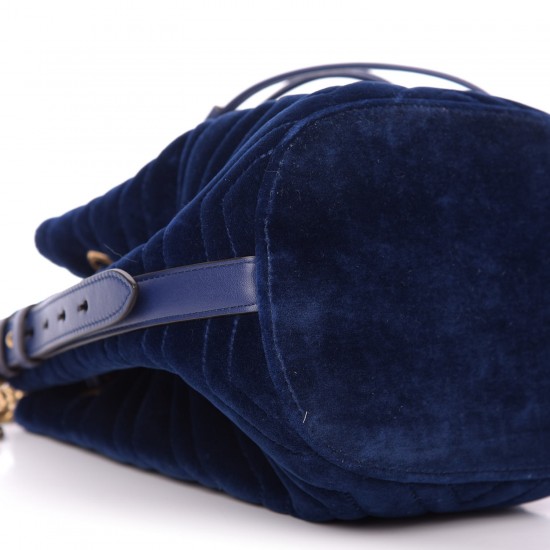 GUCCI Velvet Matelasse GG Marmont Bucket Bag Cobalt Blue