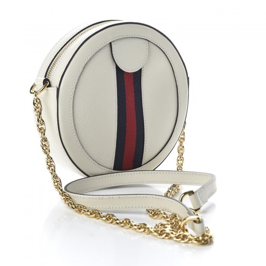 GUCCI Grained Calfskin Mini Ophidia Round Shoulder Bag White