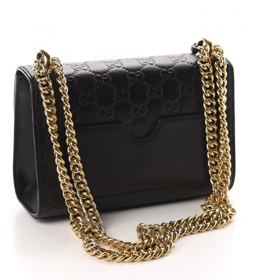 GUCCI 1GG ssima Small Padlock Shoulder Bag Black