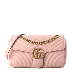 1GUCCI Calfskin Matelasse Small GG Marmont Shoulder Bag Perfect Pink