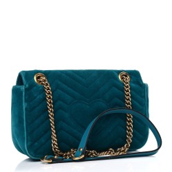 GUCCI Velvet Matelasse Small GG Marmont Shoulder Bag Petrol Blue