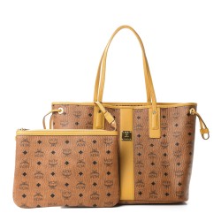 MCM Visetos Medium Liz Reversible Shopper Tote Cognac Yellow