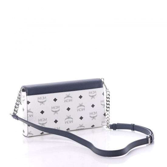 MCM Calfskin Visetos Monogram Millie Color Block Crossbody Bag White Mood Indigo