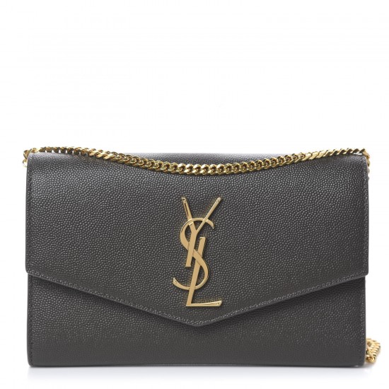 YSL Grain De Poudre Uptown Chain Wallet Pebble