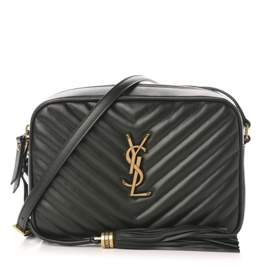 YSL Calfskin Matelasse Monogram Lou Camera Bag Green