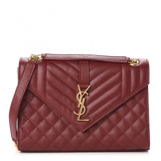 YSL Grain De Poudre Textured Mixed Matelasse Triquilt Medium Monogram Satchel Oxblood