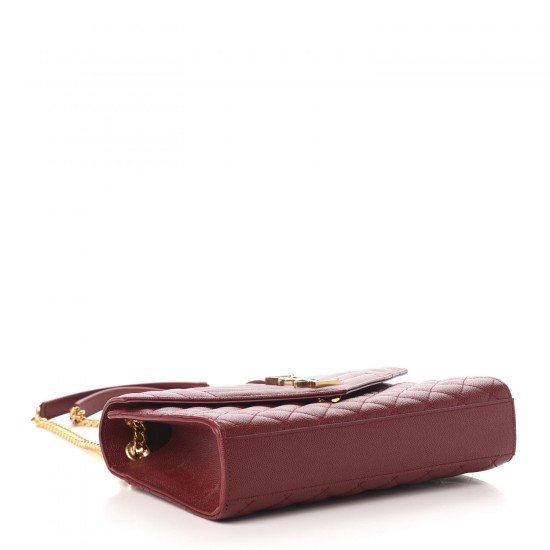 YSL Grain De Poudre Textured Mixed Matelasse Triquilt Medium Monogram Satchel Oxblood