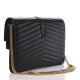 YSL Lambskin Matelasse Chevron Monogram Sulpice Chain Wallet Black