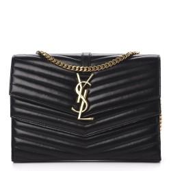 YSL Lambskin Matelasse Chevron Monogram Sulpice Chain Wallet Black