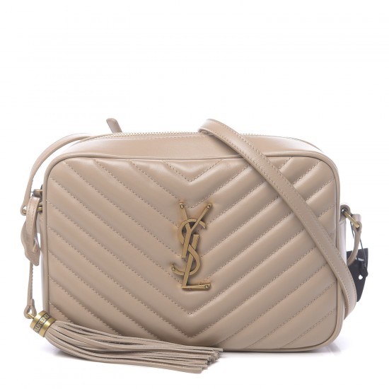 YSL Calfskin Matelasse Monogram Lou Camera Bag Dark Beige